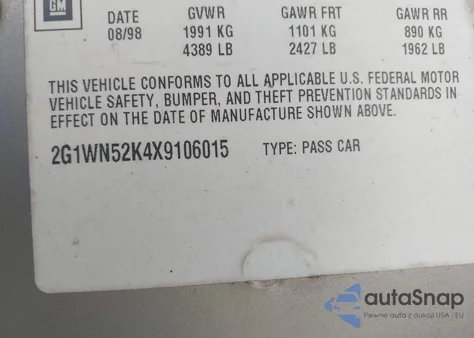 1999 Chevrolet Lumina Ltz from USA, damaged, VIN 2G1WN52K4X9106015